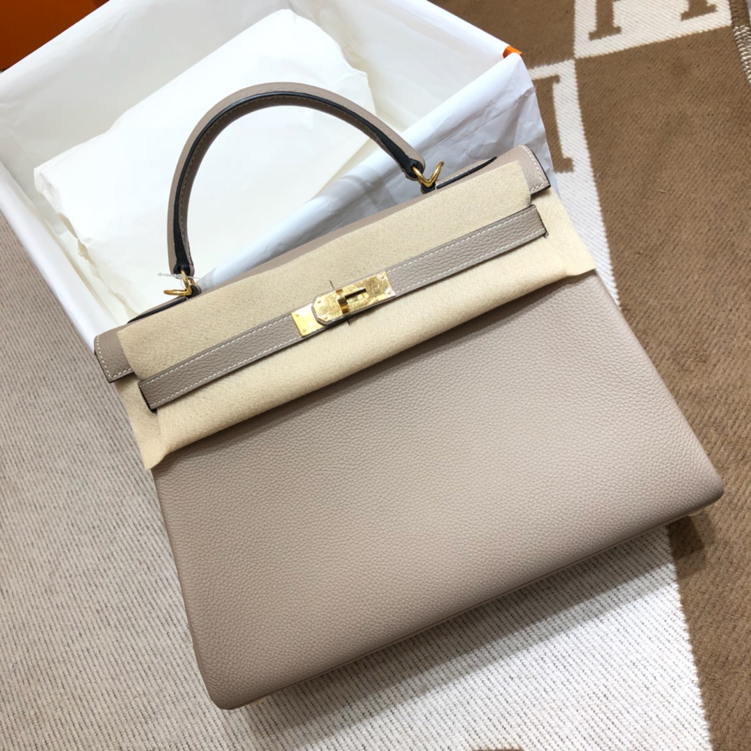 Hermes Kelly 32cm Handbag Shoulder Bag in Grey Togo Leather